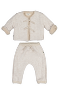 Baby outfit with jacket and pants on a white background