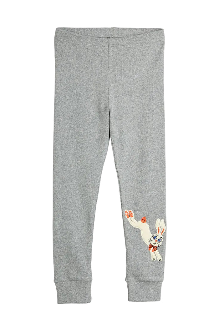 Gray leggings with a character design on a white background