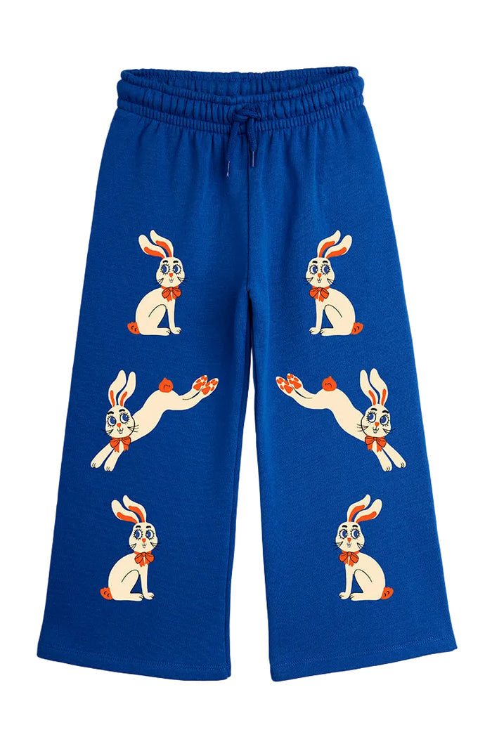 Blue pants with cartoon character print on a white background