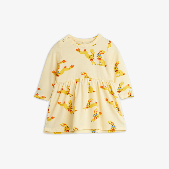 Yellow dress with animal print on a white background