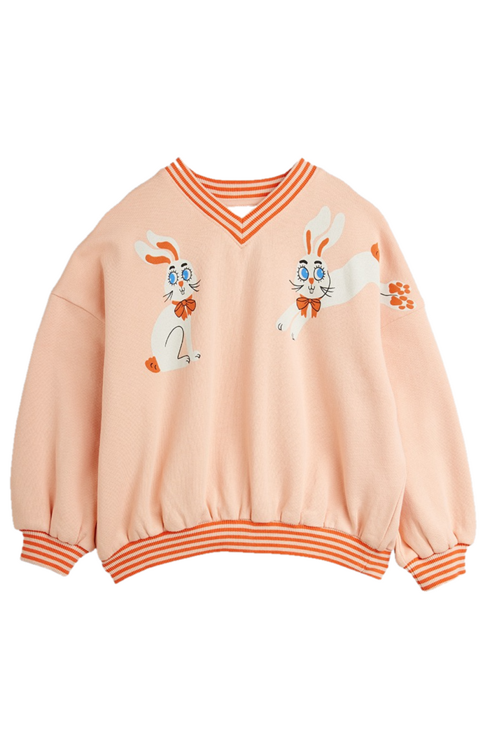 Pink sweatshirt with cartoon character design on a white background