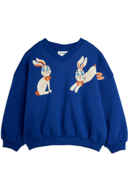 blue sweatshirt with bunny design