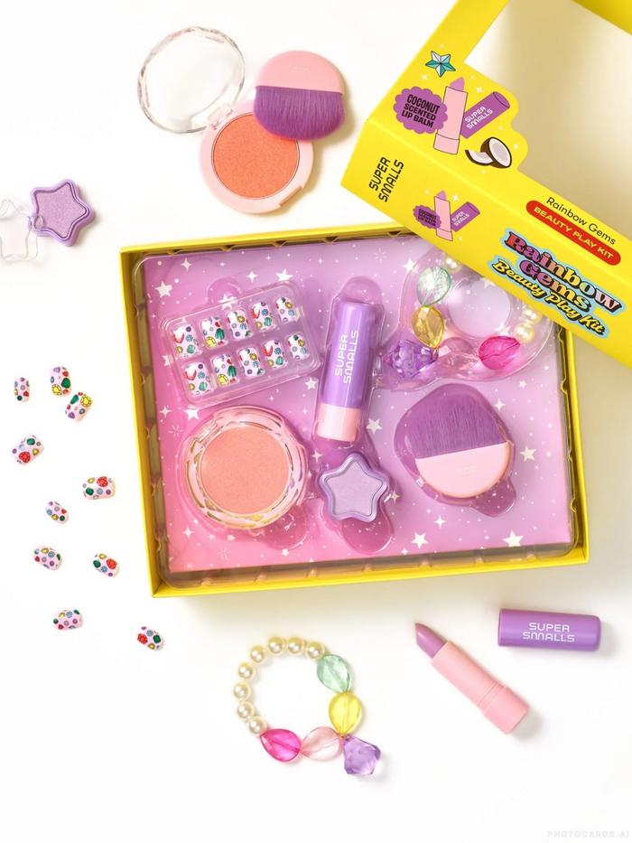 Children's makeup set with accessories on a white background