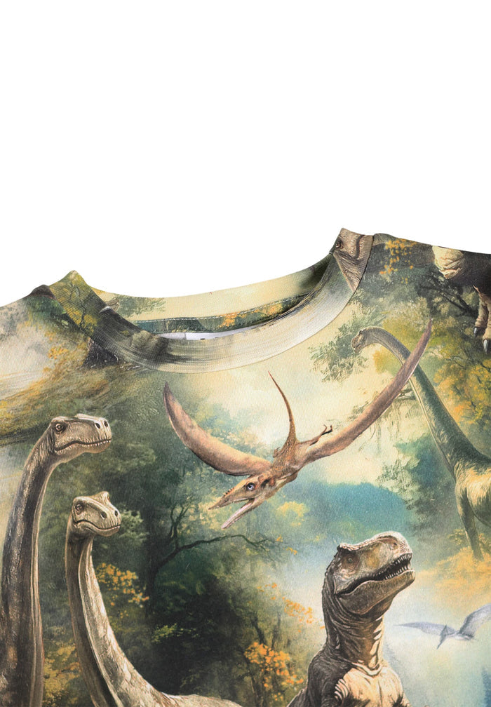 T-shirt with a dinosaur graphic design on a white background