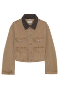 Brown jacket with a dark brown collar on a white background