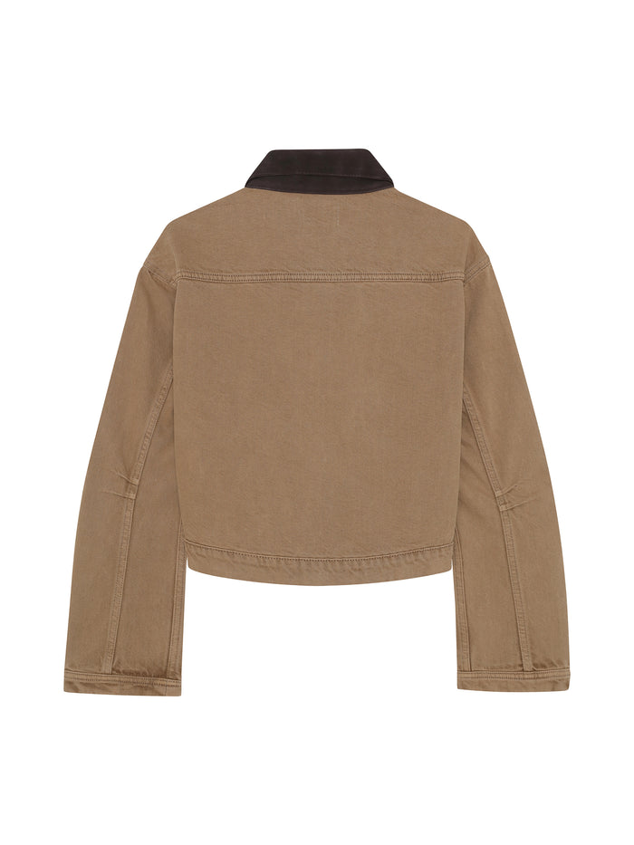 Brown jacket with dark brown collar on a white background