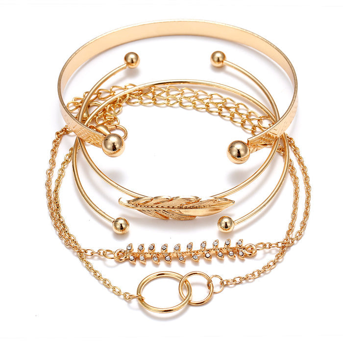 Regency Electroplated Alloy Bracelet Stack | Women's Simple Geometric Pearl-Style Charm Set