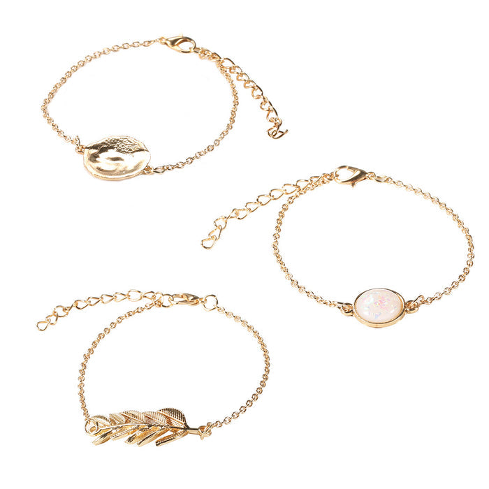 Regency Electroplated Alloy Bracelet Stack | Women's Simple Geometric Pearl-Style Charm Set