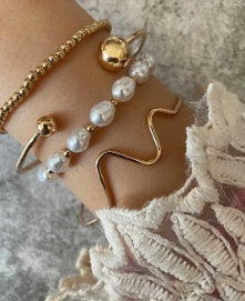 Regency Electroplated Alloy Bracelet Stack | Women's Simple Geometric Pearl-Style Charm Set