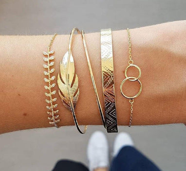 Regency Electroplated Alloy Bracelet Stack | Women's Simple Geometric Pearl-Style Charm Set