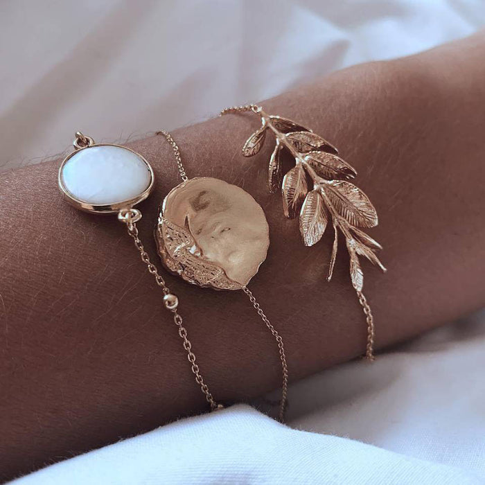 Regency Electroplated Alloy Bracelet Stack | Women's Simple Geometric Pearl-Style Charm Set