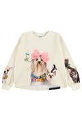Long sleeve shirt with dog and cat illustrations on a white background