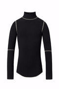 Black turtleneck shirt with white accents on a white background