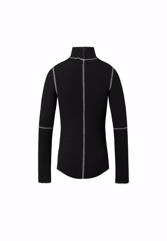 Black turtleneck with white accents on a white background