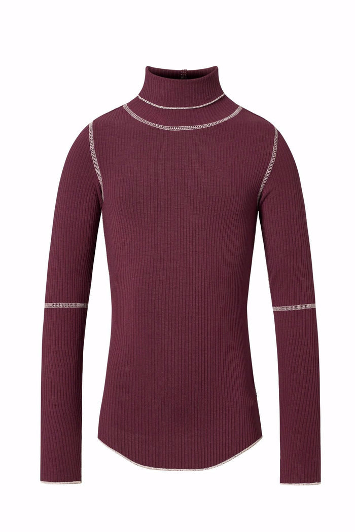 Maroon ribbed long-sleeve shirt on a white background