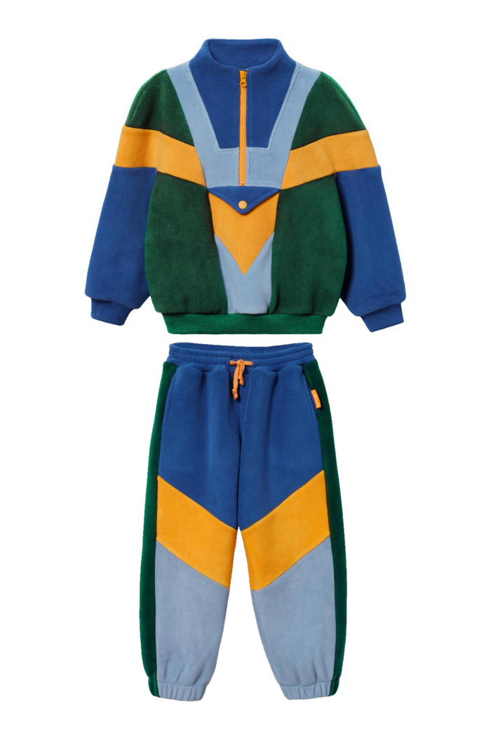 Colorful tracksuit with a jacket and pants on a white background