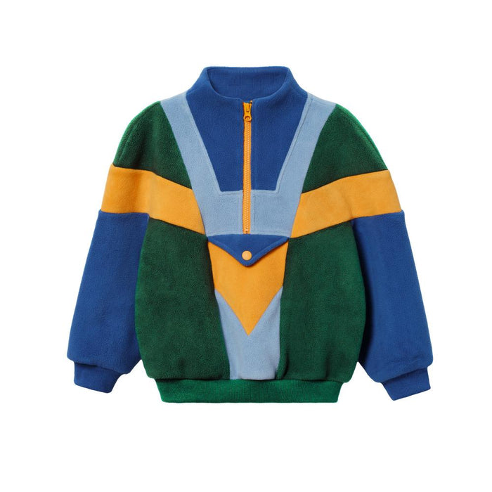 Colorful sweater with a geometric design on a white background