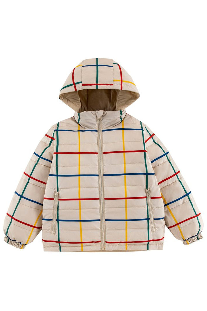 Children's plaid jacket with a hood on a white background