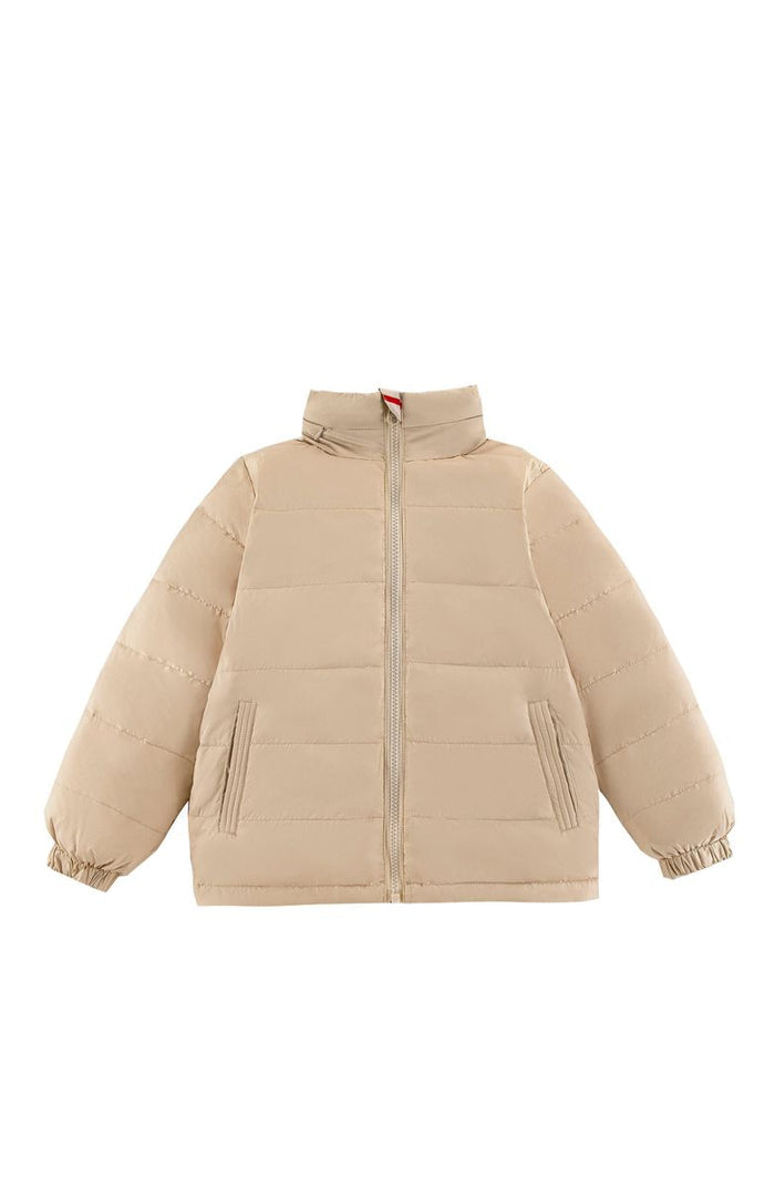 Beige puffer jacket on a white background
