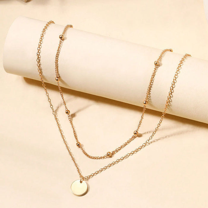 Round Double Bead with Disc Necklace for Women