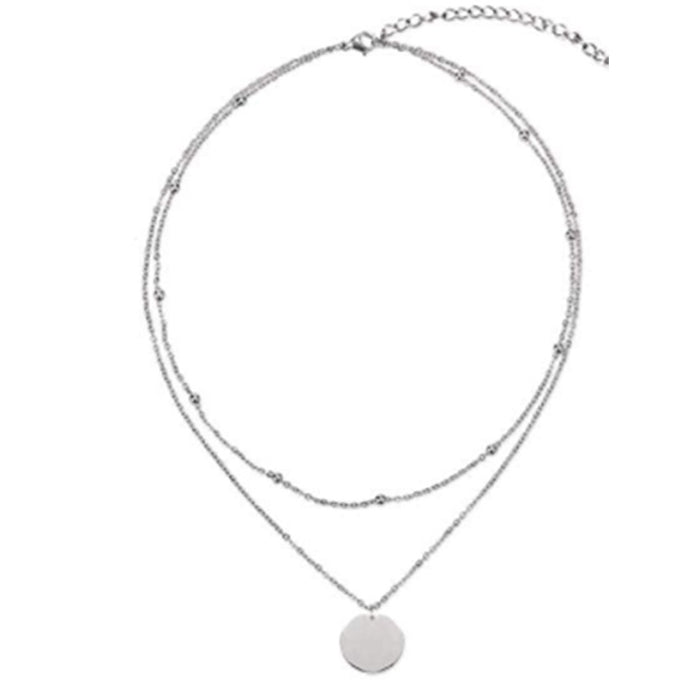 Round Double Bead with Disc Necklace for Women