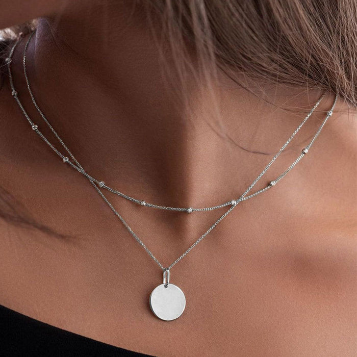 Round Double Bead with Disc Necklace for Women