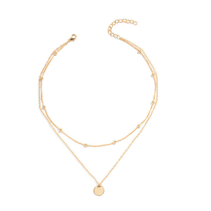 Round Double Bead with Disc Necklace for Women
