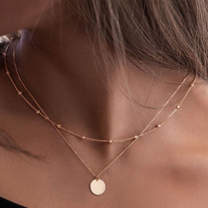 Round Double Bead with Disc Necklace for Women