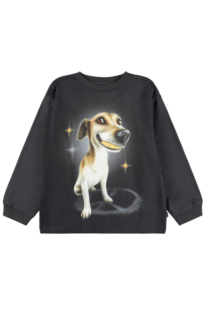 Black LS Tee with a dog graphic on a white background