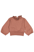 Brown sweatshirt with ruffled collar on a white background