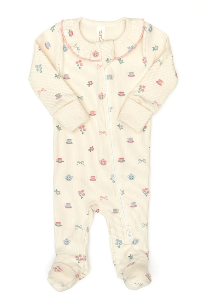Baby onesie with floral pattern on a white background