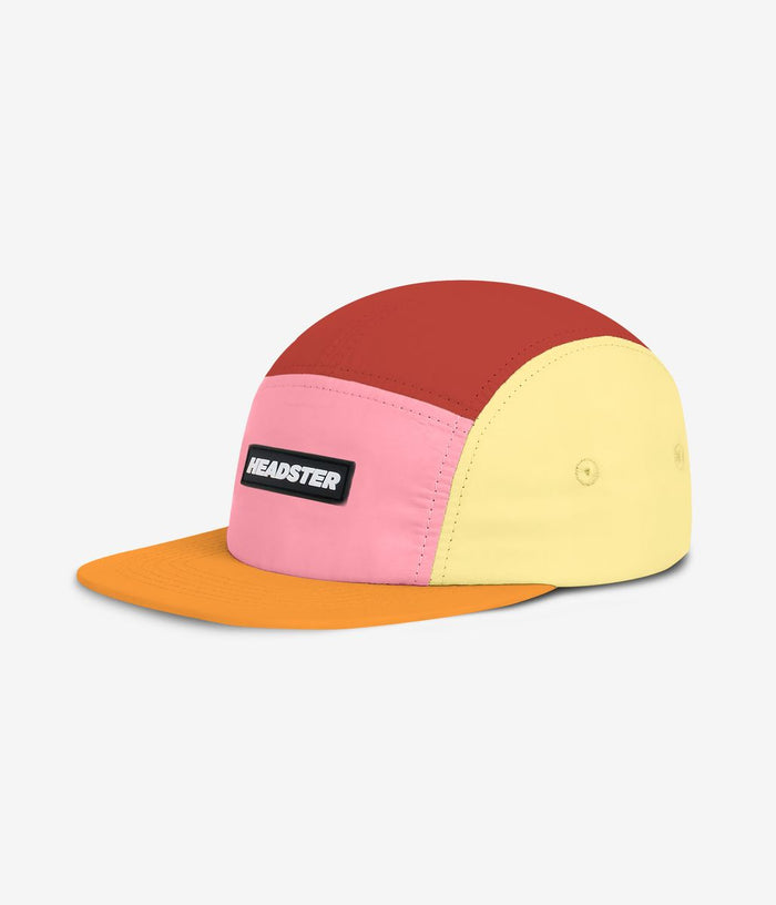 Warm colors color-blocked cap with 'HEADSTER' logo