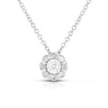 photo of delicate necklace, .10twt round diamonds set in sterling silver with diamond cutting and scalloped details for the extra radiance.