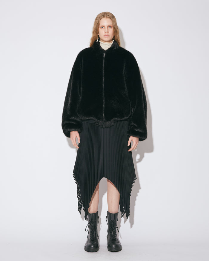 selvedge logo gaba- dine pleated skirt