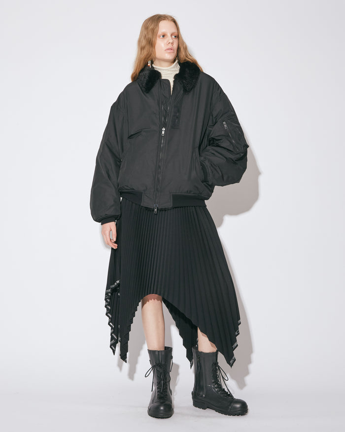 selvedge logo gaba- dine pleated skirt