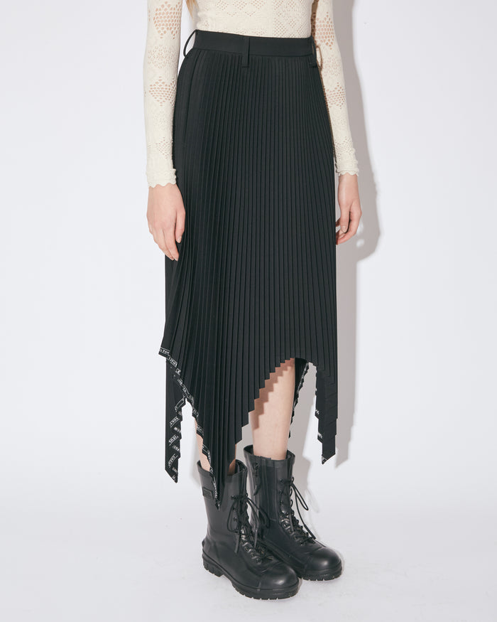 selvedge logo gaba- dine pleated skirt