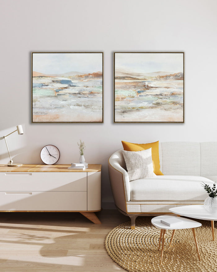 "Serene Horizons II" Hand-Embellished Canvas In Frame - Gray / Orange / Blue