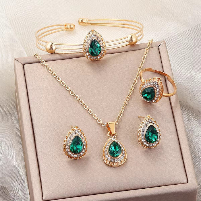 Set of 4 - Necklace - Earring Ring - Bracelet Water Drop Gem Series