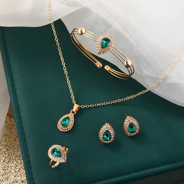 Set of 4 - Necklace - Earring Ring - Bracelet Water Drop Gem Series