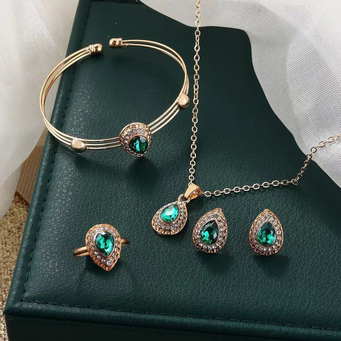 Set of 4 - Necklace - Earring Ring - Bracelet Water Drop Gem Series