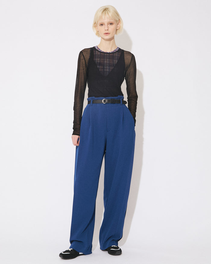sheer jersey tight-fit crew neck top