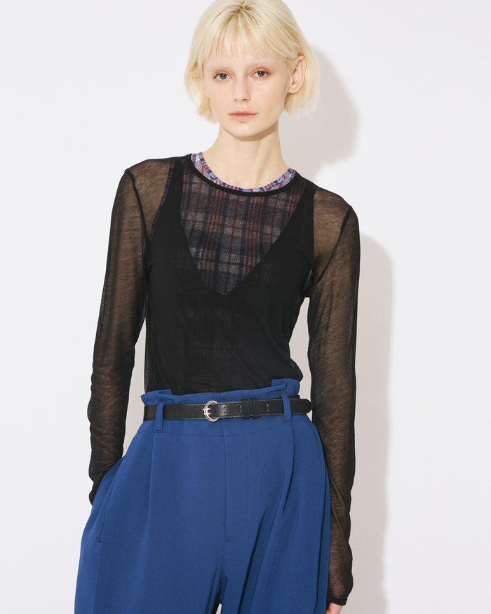 sheer jersey tight-fit crew neck top
