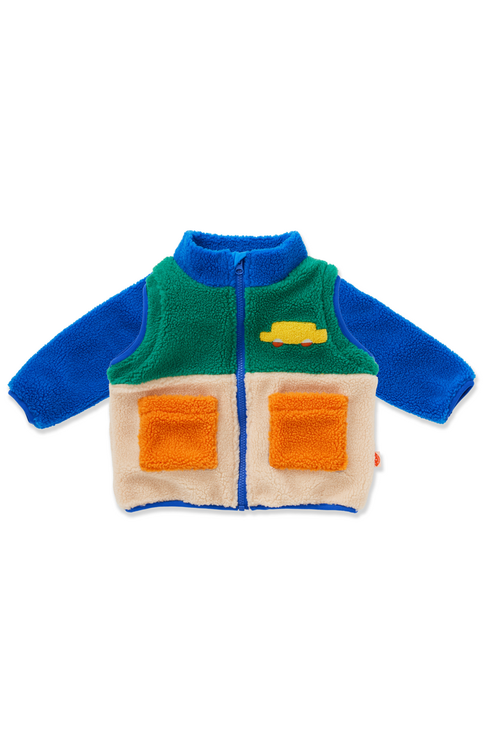 Children's multicolored fleece jacket on a white background