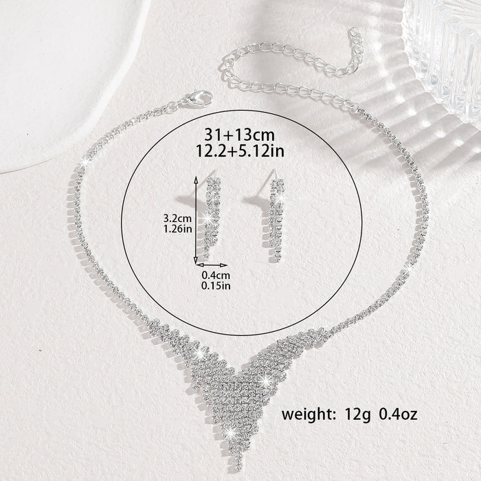 Silver Crystal V-Shape Necklace & Drop Earring Set | Bridal Formal Rhinestone Jewelry