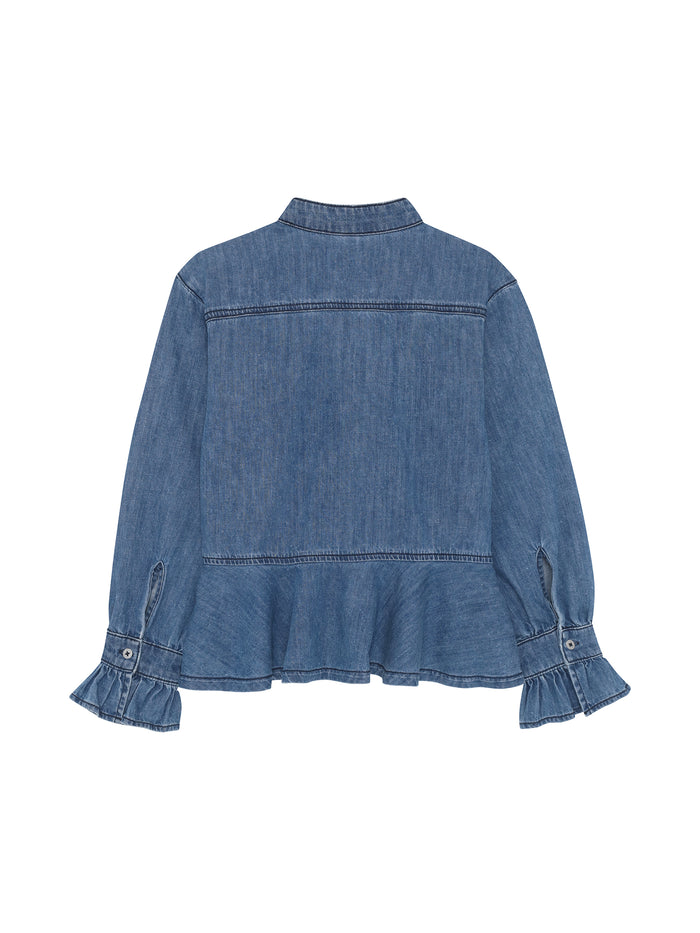 Blue denim blouse on a white background