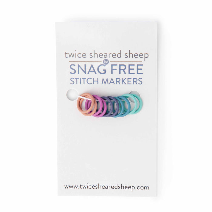Simple Ring stitch markers in rainbow large size with Twice Sheared Sheep snag free branded packaging