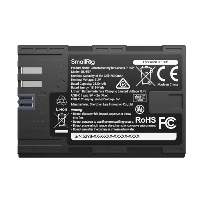 SmallRig LP-E6P USB-C Battery with Power Display (2600mAh)