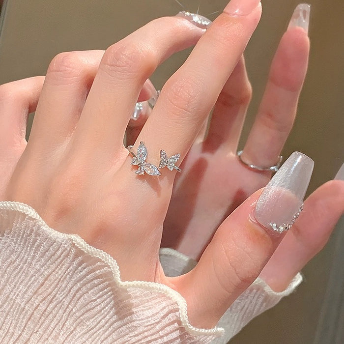 Sparkling Crystal Butterfly Open Ring | Adjustable Marquise Zircon Everyday Ring