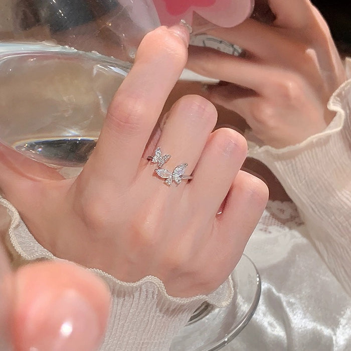 Sparkling Crystal Butterfly Open Ring | Adjustable Marquise Zircon Everyday Ring