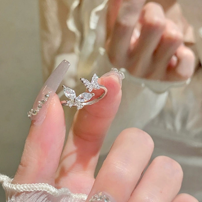 Sparkling Crystal Butterfly Open Ring | Adjustable Marquise Zircon Everyday Ring